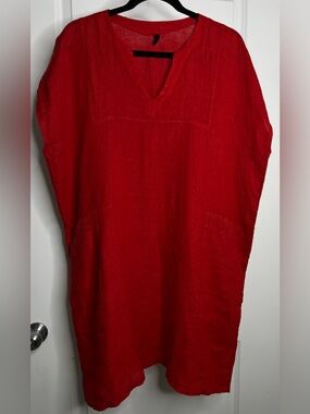 Inizio Made In Italy Red 100% Linen Sleeveless Dress Oversized Relaxed Fit XL